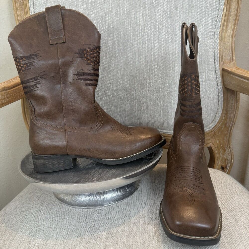 J's.o.l.e Men's Western Boots Wide Square Toe Cowboy Boots Mid-Calf Size 42